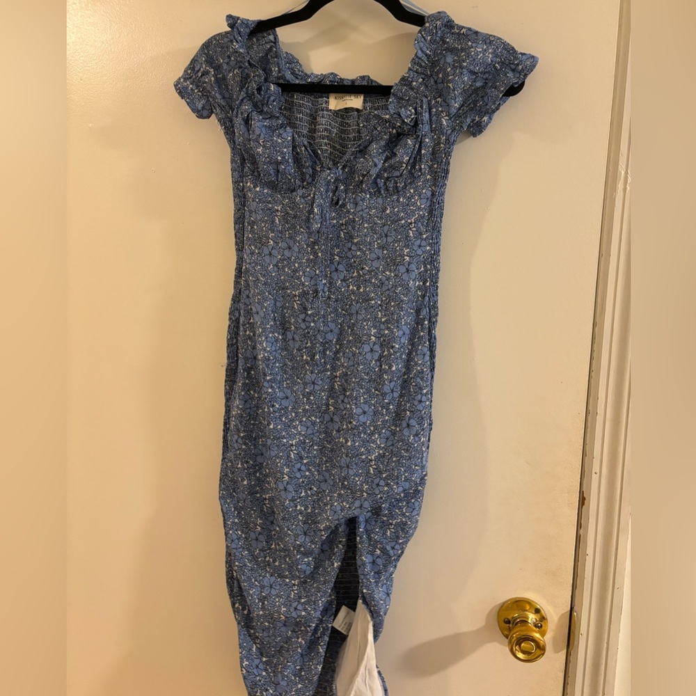 Blue Floral Off-Shoulder Dress